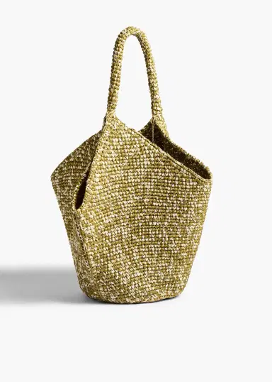 Khaite Medium Lotus Tote In Olive And White Raffia | Thumbnail 2 Khaite Medium Lotus Tote In Olive And White Raffia | Thumbnail 2