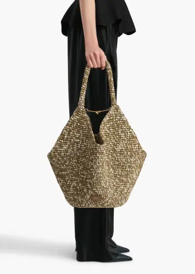 Khaite Medium Lotus Tote In Olive And White Raffia | Thumbnail 5 Khaite Medium Lotus Tote In Olive And White Raffia | Thumbnail 5