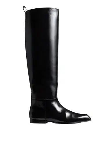 Khaite Colt Knee-High Boot In Black Glazed Leather | Thumbnail 1 Khaite Colt Knee-High Boot In Black Glazed Leather | Thumbnail 1