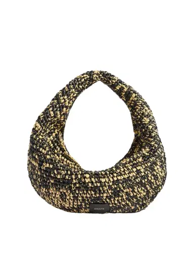 Khaite Medium Olivia Hobo In Black And White Raffia | Thumbnail 1 Khaite Medium Olivia Hobo In Black And White Raffia | Thumbnail 1
