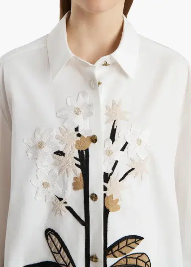 Khaite Argo Top In Chalk Cotton With Floral Embroidery | Thumbnail 5 Khaite Argo Top In Chalk Cotton With Floral Embroidery | Thumbnail 5