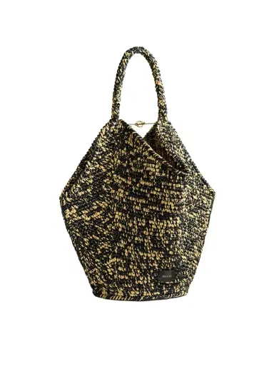 Khaite Medium Lotus Tote In Black And White Raffia | Thumbnail 1 Khaite Medium Lotus Tote In Black And White Raffia | Thumbnail 1