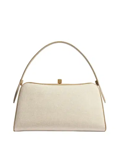 Khaite Cate Bag In Toffee Leather And Natural Canvas | Thumbnail 1 Khaite Cate Bag In Toffee Leather And Natural Canvas | Thumbnail 1