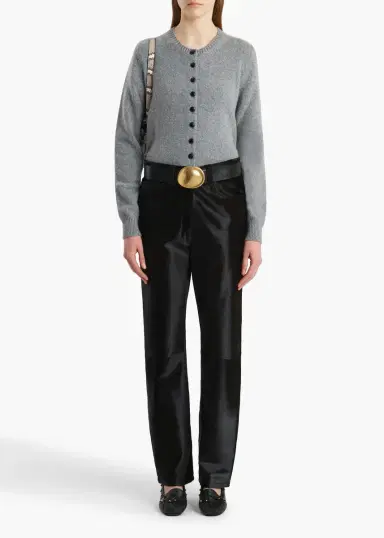 Khaite Everheart Cardigan In Fog With Leather Buttons | Thumbnail 2 Khaite Everheart Cardigan In Fog With Leather Buttons | Thumbnail 2
