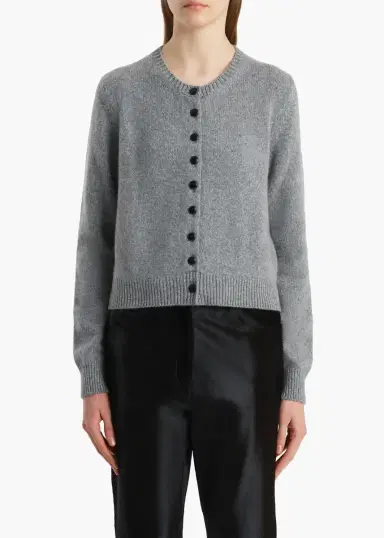 Khaite Everheart Cardigan In Fog With Leather Buttons | Thumbnail 3 Khaite Everheart Cardigan In Fog With Leather Buttons | Thumbnail 3