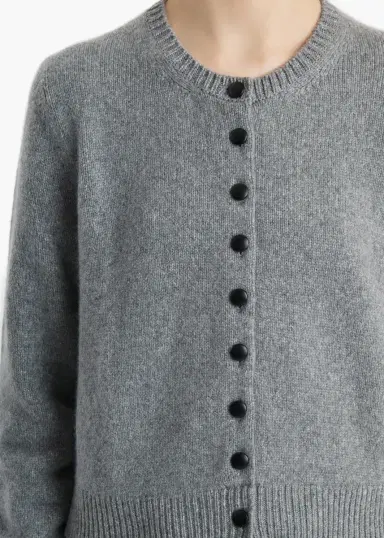 Khaite Everheart Cardigan In Fog With Leather Buttons | Thumbnail 5 Khaite Everheart Cardigan In Fog With Leather Buttons | Thumbnail 5