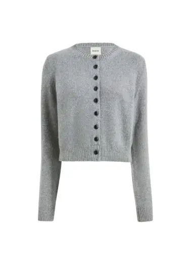 Khaite Everheart Cardigan In Fog With Leather Buttons | Thumbnail 1 Khaite Everheart Cardigan In Fog With Leather Buttons | Thumbnail 1