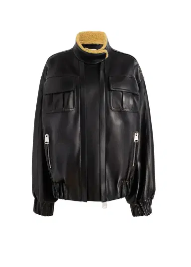 Khaite Malone Jacket In Black Leather With Shearling Collar | Thumbnail 1 Khaite Malone Jacket In Black Leather With Shearling Collar | Thumbnail 1