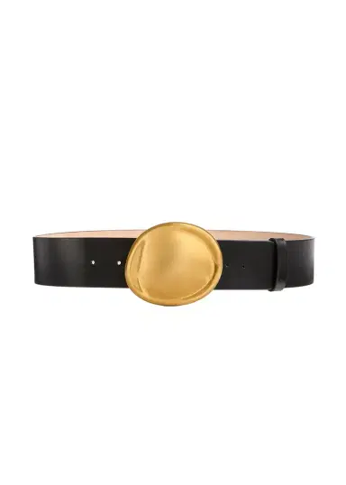 Khaite Keefe Belt In Black Leather With Gold | Thumbnail 1 Khaite Keefe Belt In Black Leather With Gold | Thumbnail 1