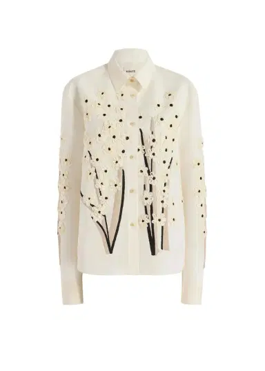 Khaite Argo Top In Natural With Floral Embroidery | Thumbnail 1 Khaite Argo Top In Natural With Floral Embroidery | Thumbnail 1