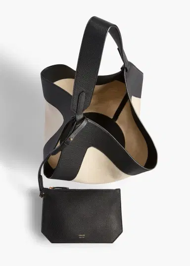 Khaite Medium Lotus Tote In Black Leather And Natural Canvas | Thumbnail 3 Khaite Medium Lotus Tote In Black Leather And Natural Canvas | Thumbnail 3