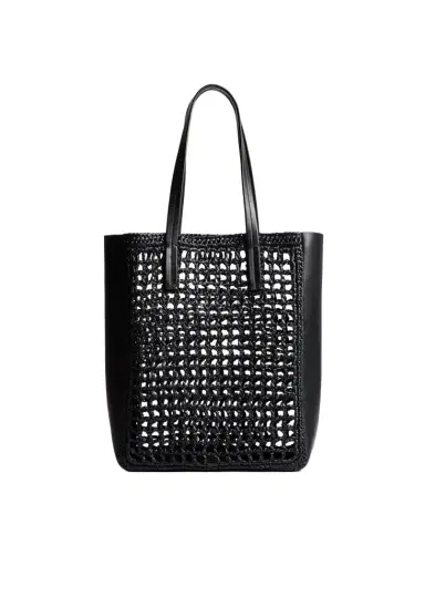 Khaite Small Zoe Tote In Black Raffia With Black Leather | Thumbnail 1 Khaite Small Zoe Tote In Black Raffia With Black Leather | Thumbnail 1