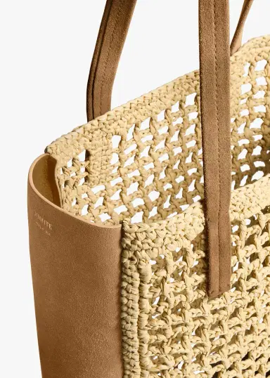 Khaite Small Zoe Tote In Natural Raffia With Mud Suede | Thumbnail 4 Khaite Small Zoe Tote In Natural Raffia With Mud Suede | Thumbnail 4
