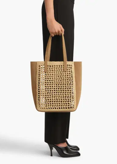 Khaite Small Zoe Tote In Natural Raffia With Mud Suede | Thumbnail 5 Khaite Small Zoe Tote In Natural Raffia With Mud Suede | Thumbnail 5