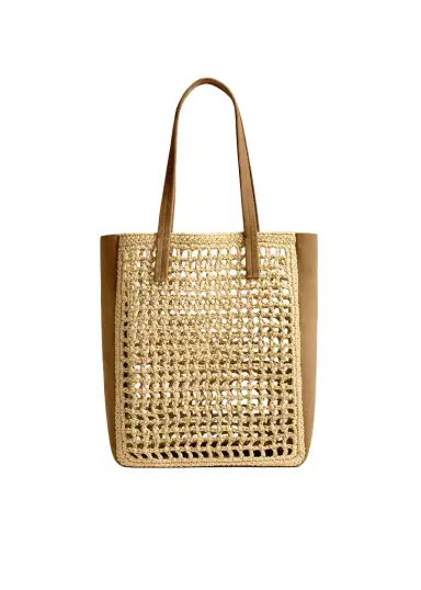 Khaite Small Zoe Tote In Natural Raffia With Mud Suede | Thumbnail 1 Khaite Small Zoe Tote In Natural Raffia With Mud Suede | Thumbnail 1