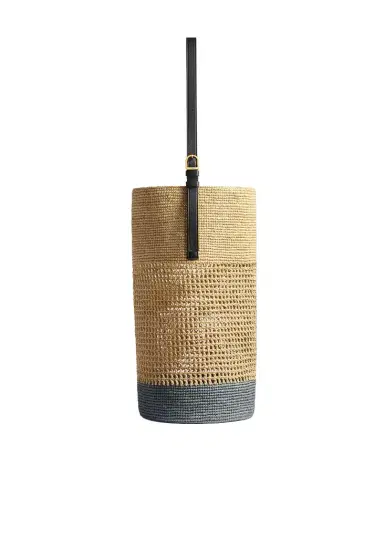 Khaite Billie Bucket Bag In Natural And Lead Raffia | Thumbnail 1 Khaite Billie Bucket Bag In Natural And Lead Raffia | Thumbnail 1