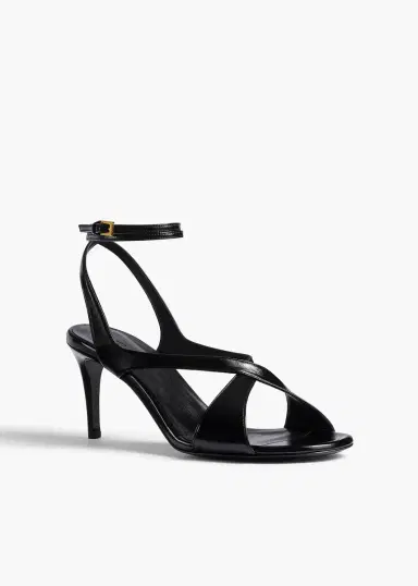 Khaite Liria Ankle Strap Sandal In Black Glazed Leather | Thumbnail 2 Khaite Liria Ankle Strap Sandal In Black Glazed Leather | Thumbnail 2