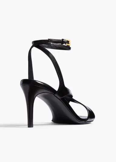 Khaite Liria Ankle Strap Sandal In Black Glazed Leather | Thumbnail 3 Khaite Liria Ankle Strap Sandal In Black Glazed Leather | Thumbnail 3