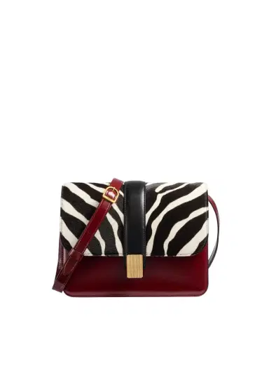 Khaite Blake Crossbody Bag In Zebra Print Haircalf And Oxblood Leather | Thumbnail 1 Khaite Blake Crossbody Bag In Zebra Print Haircalf And Oxblood Leather | Thumbnail 1