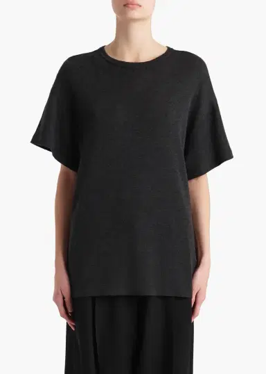 Khaite Maeve T-Shirt In Charcoal Silk Cashmere Jersey | Thumbnail 3 Khaite Maeve T-Shirt In Charcoal Silk Cashmere Jersey | Thumbnail 3