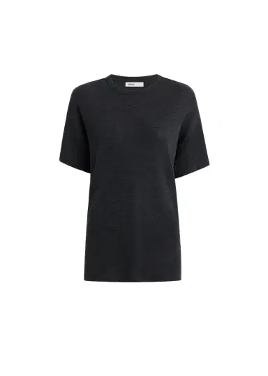 Khaite Maeve T-Shirt In Charcoal Silk Cashmere Jersey | Thumbnail 1 Khaite Maeve T-Shirt In Charcoal Silk Cashmere Jersey | Thumbnail 1