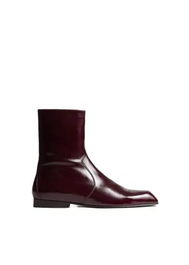Khaite Colt Ankle Boot In Bordeaux Glazed Leather | Thumbnail 1 Khaite Colt Ankle Boot In Bordeaux Glazed Leather | Thumbnail 1