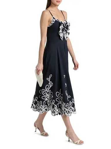 Cinq à Sept Women's Dama Embroidered Cotton Poplin Midi-Dress - Navy White | Thumbnail 4 Cinq à Sept Women's Dama Embroidered Cotton Poplin Midi-Dress - Navy White | Thumbnail 4