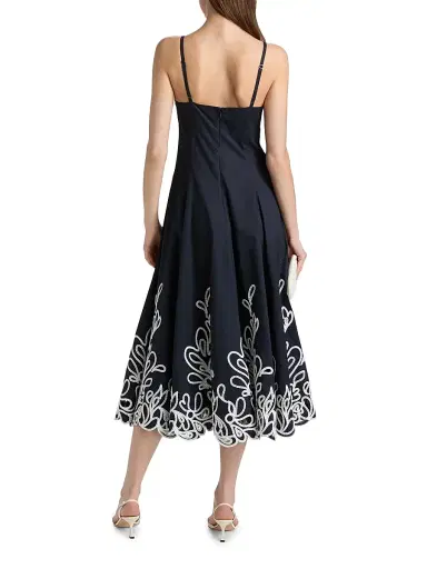 Cinq à Sept Women's Dama Embroidered Cotton Poplin Midi-Dress - Navy White | Thumbnail 5 Cinq à Sept Women's Dama Embroidered Cotton Poplin Midi-Dress - Navy White | Thumbnail 5