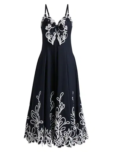 Cinq à Sept Women's Dama Embroidered Cotton Poplin Midi-Dress - Navy White | Thumbnail 1 Cinq à Sept Women's Dama Embroidered Cotton Poplin Midi-Dress - Navy White | Thumbnail 1