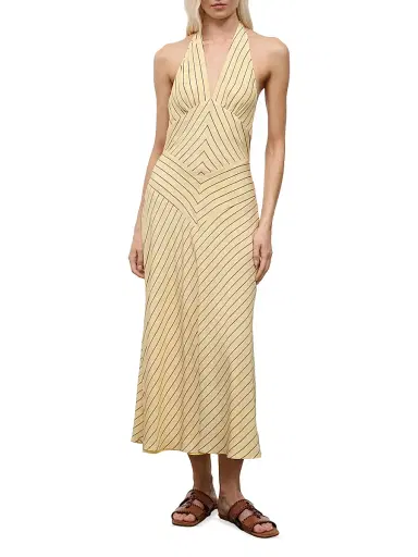 Staud Women's Louise Striped Silk Halter Midi-Dress - Monday Stripe - Size 14 | Thumbnail 2 Staud Women's Louise Striped Silk Halter Midi-Dress - Monday Stripe - Size 14 | Thumbnail 2