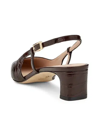 Stuart Weitzman Women's Baby Babette 40MM Croc-Embossed Leather Slingback Pumps - Walnut - Size 9 | Thumbnail 3 Stuart Weitzman Women's Baby Babette 40MM Croc-Embossed Leather Slingback Pumps - Walnut - Size 9 | Thumbnail 3