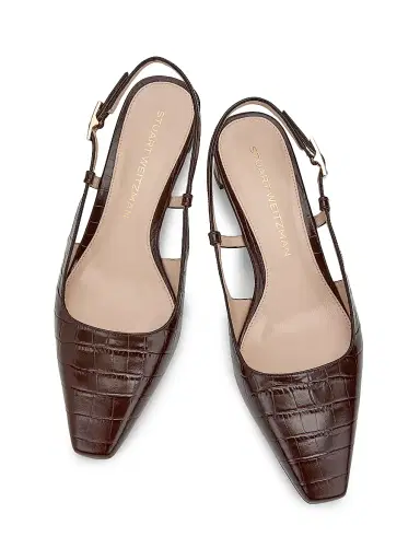 Stuart Weitzman Women's Baby Babette 40MM Croc-Embossed Leather Slingback Pumps - Walnut - Size 9 | Thumbnail 4 Stuart Weitzman Women's Baby Babette 40MM Croc-Embossed Leather Slingback Pumps - Walnut - Size 9 | Thumbnail 4