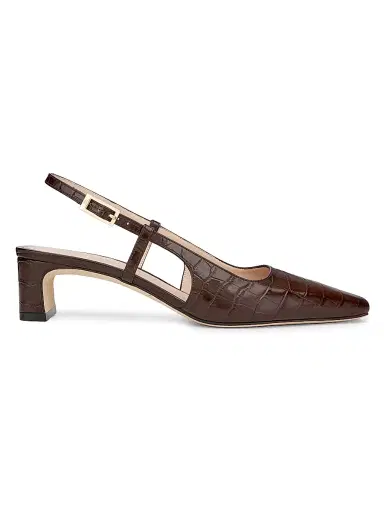 Stuart Weitzman Women's Baby Babette 40MM Croc-Embossed Leather Slingback Pumps - Walnut - Size 9 | Thumbnail 1 Stuart Weitzman Women's Baby Babette 40MM Croc-Embossed Leather Slingback Pumps - Walnut - Size 9 | Thumbnail 1