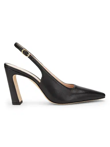 Stuart Weitzman Women's Stassi 85MM Leather Slingback Pumps - Black | Thumbnail 1 Stuart Weitzman Women's Stassi 85MM Leather Slingback Pumps - Black | Thumbnail 1