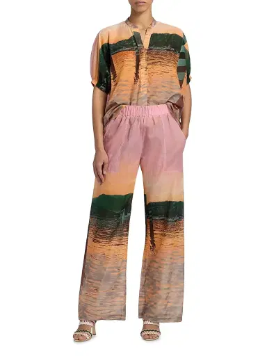 Silvia Tcherassi Women's Nerea Printed Cotton Wide-Leg Pants - Blush Horizon - Size Large | Thumbnail 2 Silvia Tcherassi Women's Nerea Printed Cotton Wide-Leg Pants - Blush Horizon - Size Large | Thumbnail 2