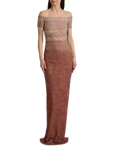 PAMELLA ROLAND Women's Ombré Sequined Tulle Column Gown - Copper Multi - Size 8 | Thumbnail 3 PAMELLA ROLAND Women's Ombré Sequined Tulle Column Gown - Copper Multi - Size 8 | Thumbnail 3