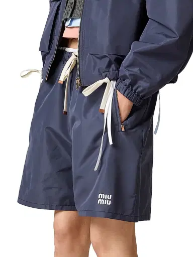 Miu Miu Women's Technical Fabric Bermuda Shorts - Blue | Thumbnail 3 Miu Miu Women's Technical Fabric Bermuda Shorts - Blue | Thumbnail 3