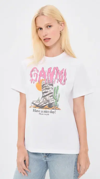 Ganni Cotton Western Zebra Boot Tee Bright White L | Thumbnail 2 Ganni Cotton Western Zebra Boot Tee Bright White L | Thumbnail 2