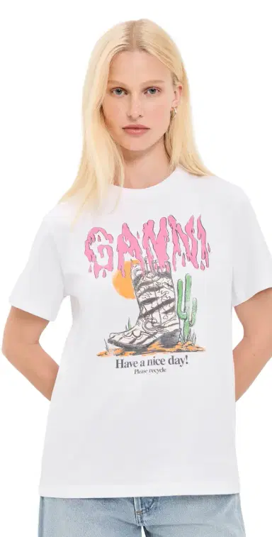 Ganni Cotton Western Zebra Boot Tee Bright White L | Thumbnail 1 Ganni Cotton Western Zebra Boot Tee Bright White L | Thumbnail 1