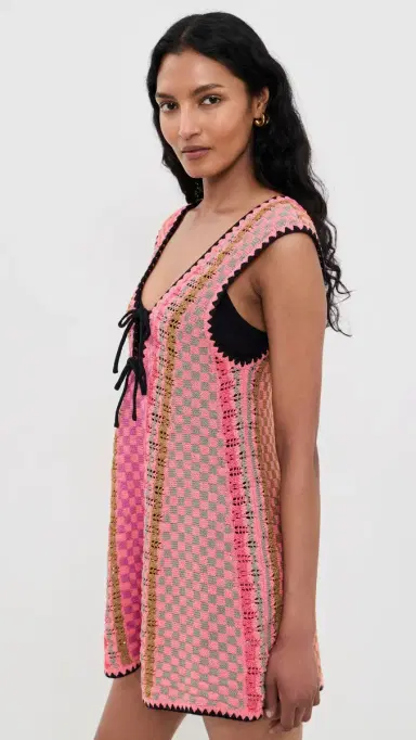 Free People Amalfi Twist Mini Dress Pink Pop Combo | Thumbnail 4 Free People Amalfi Twist Mini Dress Pink Pop Combo | Thumbnail 4