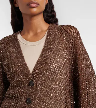 Brunello Cucinelli Open-knit sequined cardigan | Thumbnail 3 Brunello Cucinelli Open-knit sequined cardigan | Thumbnail 3