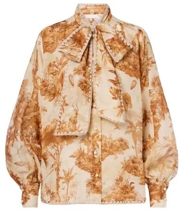 Zimmermann Indra printed tie-neck ramie blouse | Thumbnail 1 Zimmermann Indra printed tie-neck ramie blouse | Thumbnail 1