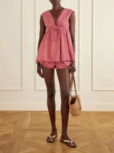 Posse Lindie Bow-detailed Checked Cotton-poplin Top | Thumbnail 2 Posse Lindie Bow-detailed Checked Cotton-poplin Top | Thumbnail 2