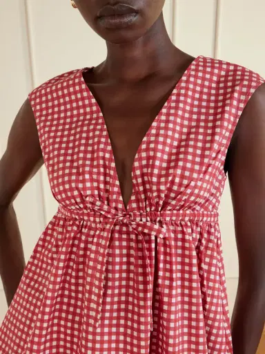 Posse Lindie Bow-detailed Checked Cotton-poplin Top | Thumbnail 4 Posse Lindie Bow-detailed Checked Cotton-poplin Top | Thumbnail 4
