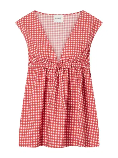 Posse Lindie Bow-detailed Checked Cotton-poplin Top | Thumbnail 1 Posse Lindie Bow-detailed Checked Cotton-poplin Top | Thumbnail 1