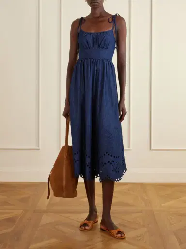Zimmermann Mahon Broderie Anglaise Cotton-denim Midi Dress | Thumbnail 2 Zimmermann Mahon Broderie Anglaise Cotton-denim Midi Dress | Thumbnail 2