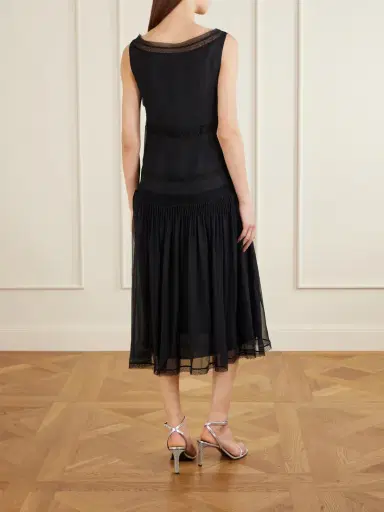 Tory Burch Pleated Lace-trimmed Silk-georgette Midi Dress | Thumbnail 3 Tory Burch Pleated Lace-trimmed Silk-georgette Midi Dress | Thumbnail 3