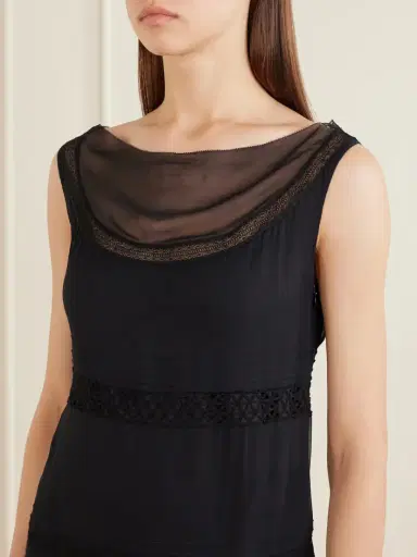 Tory Burch Pleated Lace-trimmed Silk-georgette Midi Dress | Thumbnail 4 Tory Burch Pleated Lace-trimmed Silk-georgette Midi Dress | Thumbnail 4