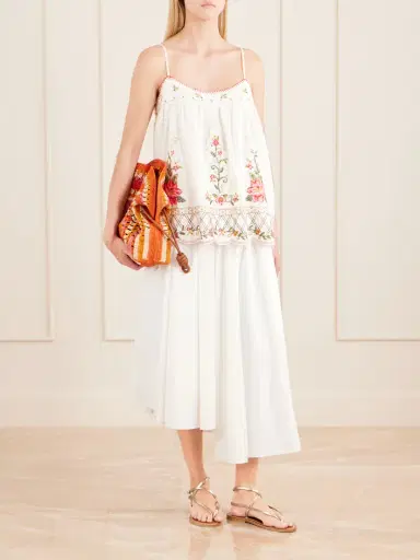 Farm Rio Floral-embroidered Linen-blend Cami | Thumbnail 2 Farm Rio Floral-embroidered Linen-blend Cami | Thumbnail 2