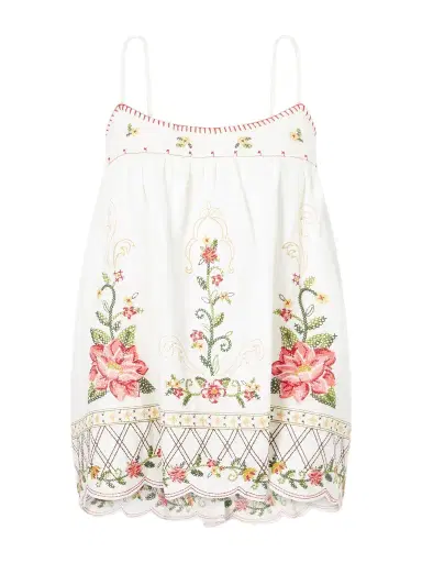 Farm Rio Floral-embroidered Linen-blend Cami | Thumbnail 1 Farm Rio Floral-embroidered Linen-blend Cami | Thumbnail 1